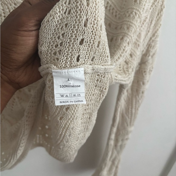 Womens Crochet Style Sweater Large Cottage Bell Sleeve Open Knit Hippie Dainty - Picture 5 of 5